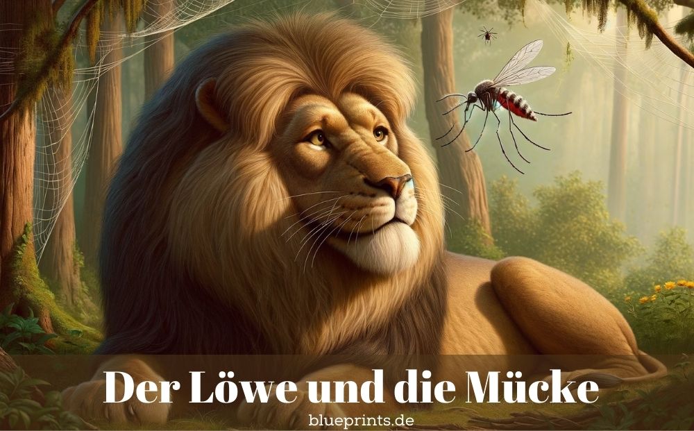 Ein Löwe fixiert ein Mücke