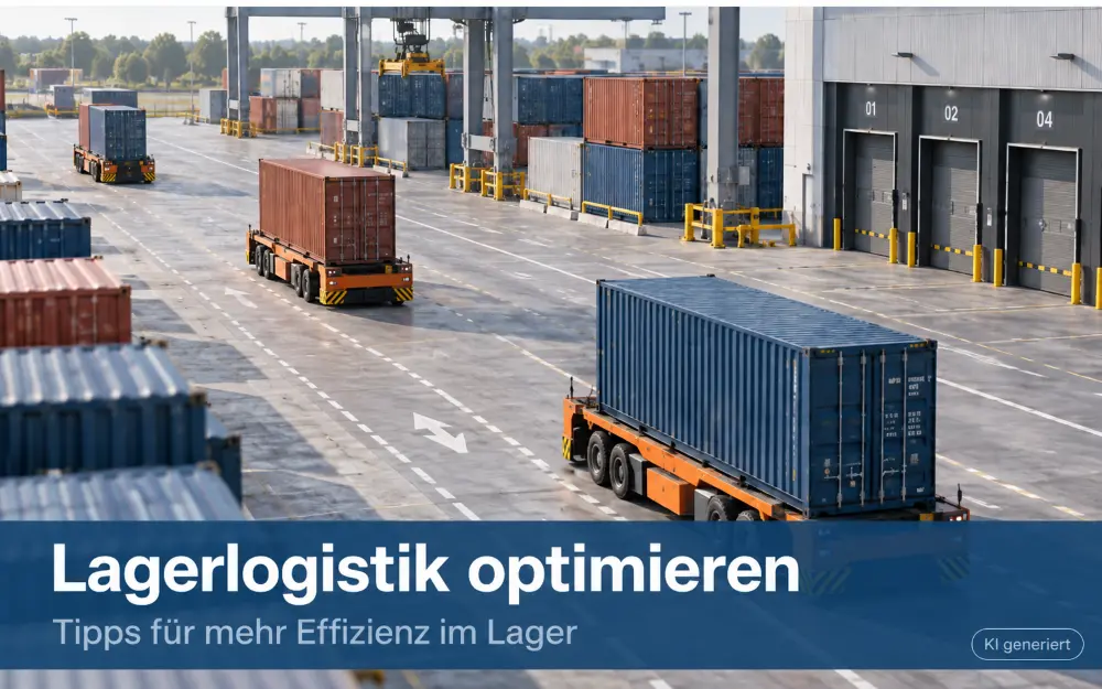 Effiziente Lagerlogistik mit Containern, Transportfahrzeugen und Lagerhalle
