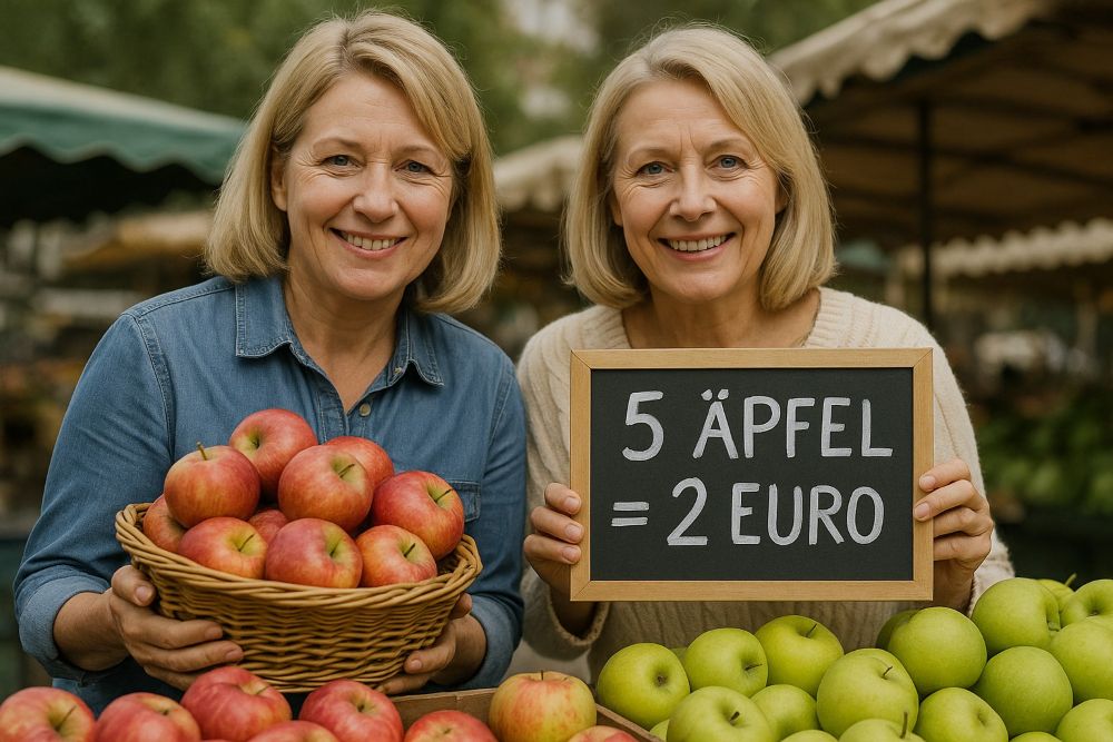 Damen verkaufen Äpfel