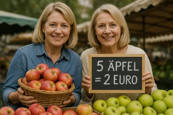Damen verkaufen Äpfel 