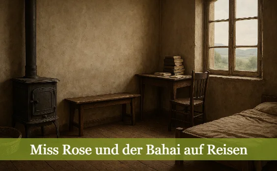 Karges Zimmer in braun - Text: Miss Rose und der Bahai auf Reisen