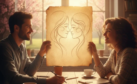 Abbildung 1: Eine Seelenpartner-Zeichnung kann bei der Suche nach dem Glück helfen. Bildquelle: KI-generiert mit Google Gemini