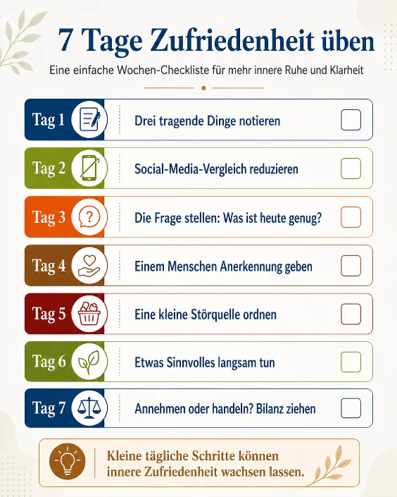 sieben tage zufriedenheit ueben