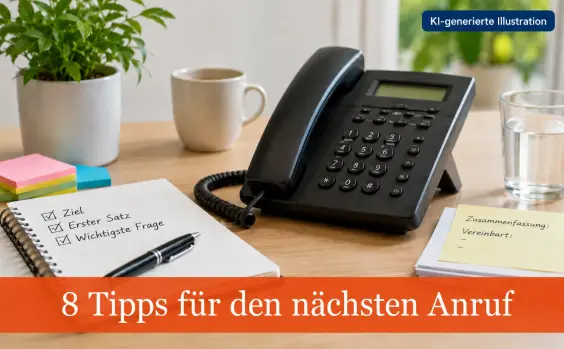 Angst vorm Telefonieren – Telefon, Notizbuch und Stichworte zur Vorbereitung eines Anrufs  Optionaler Bildti