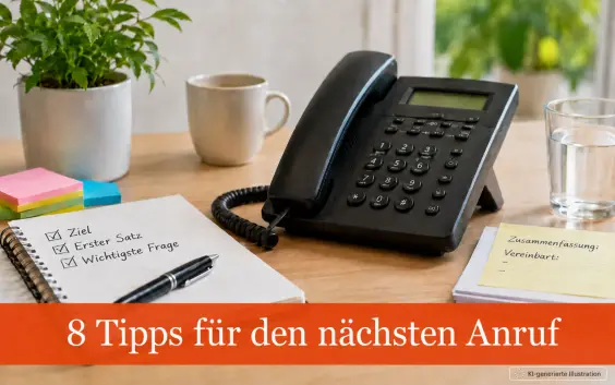 Angst vorm Telefonieren – Telefon, Notizbuch und Stichworte zur Vorbereitung eines Anrufs  Optionaler Bildti