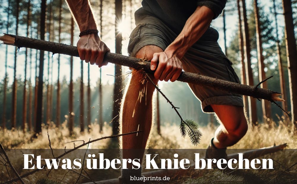 Jemand zerbricht einen Ast über dem Knie.