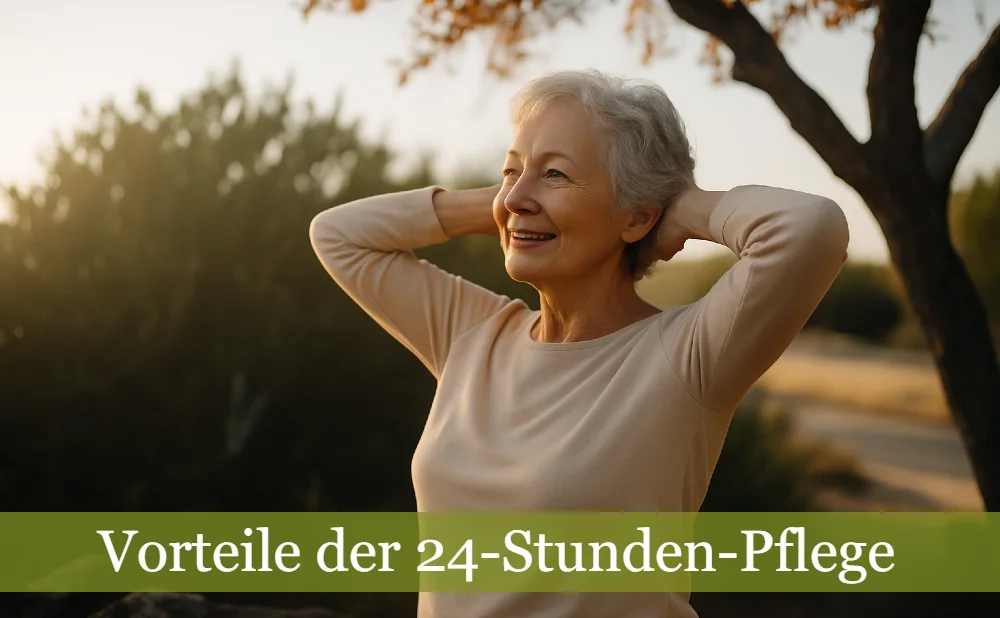 Vorteile 24-h-Pflege: ältere Frau streckt sich