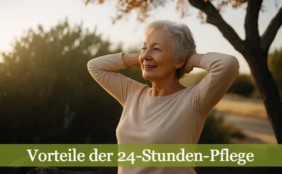 Vorteile 24-h-Pflege: ältere Frau streckt sich