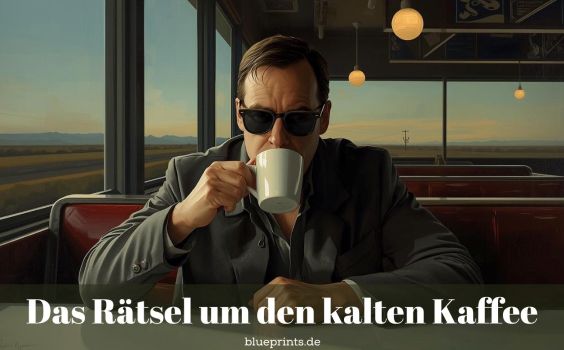 Ein blinder Mann trinkt Kaffee.