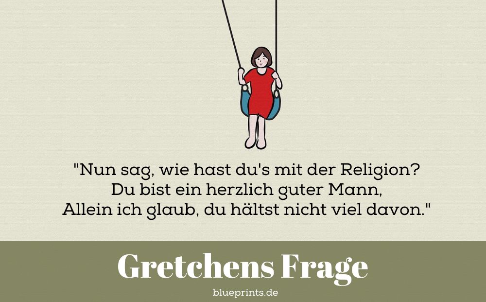 Ein Mädchen auf einer Schaukel stellt die Gretchenfrage.